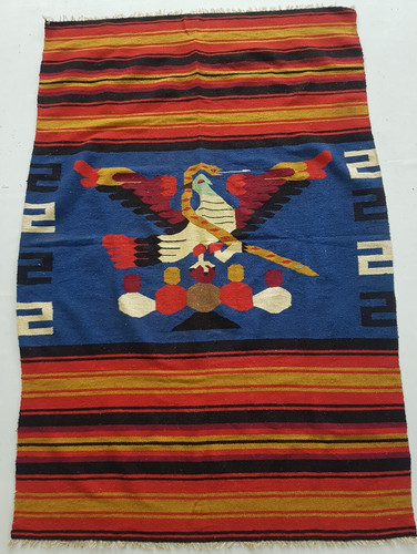 Vintage Handmade Traditional Mexican Pictorial Kilim Floor Rug Carpet 188x124 cm