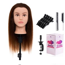 20'' 100% Real Human Hair Training Head Hairdressing Cosmetology Mannequin Doll