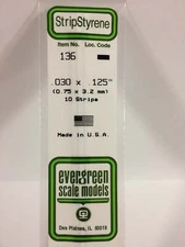 Evergreen Scale Models Styrene Strip .030in Thick 14in Long; pkg(10) x .125i 136