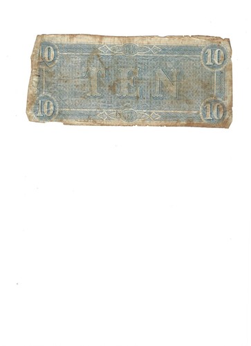 Circulated Confederate $10 Note, No. 34287 - Picture 2 of 2
