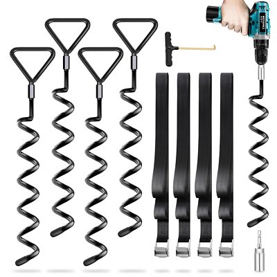 Set of 4 Trampoline Stakes Tie Downs System Wind Anchor Kit for Camping Tents