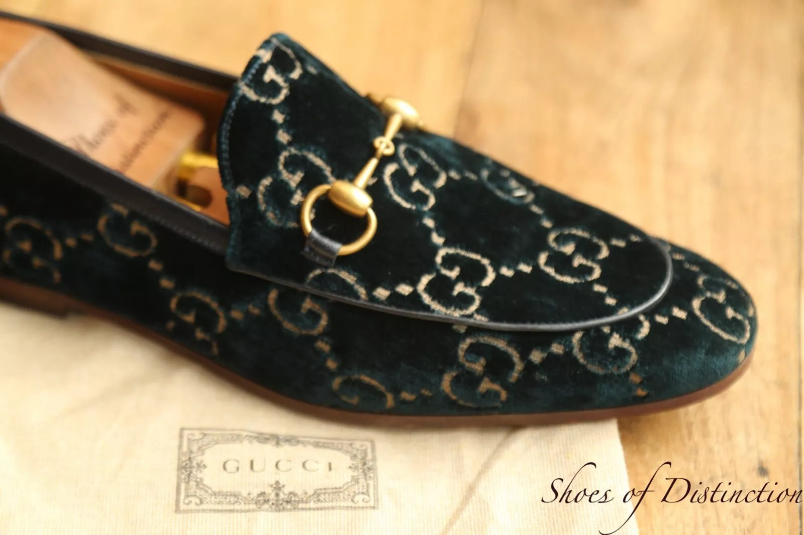 Mocassins Gucci bleu velours doré monogramme GG laiton mors chaussures hommes UK 7 US 8 EU 41