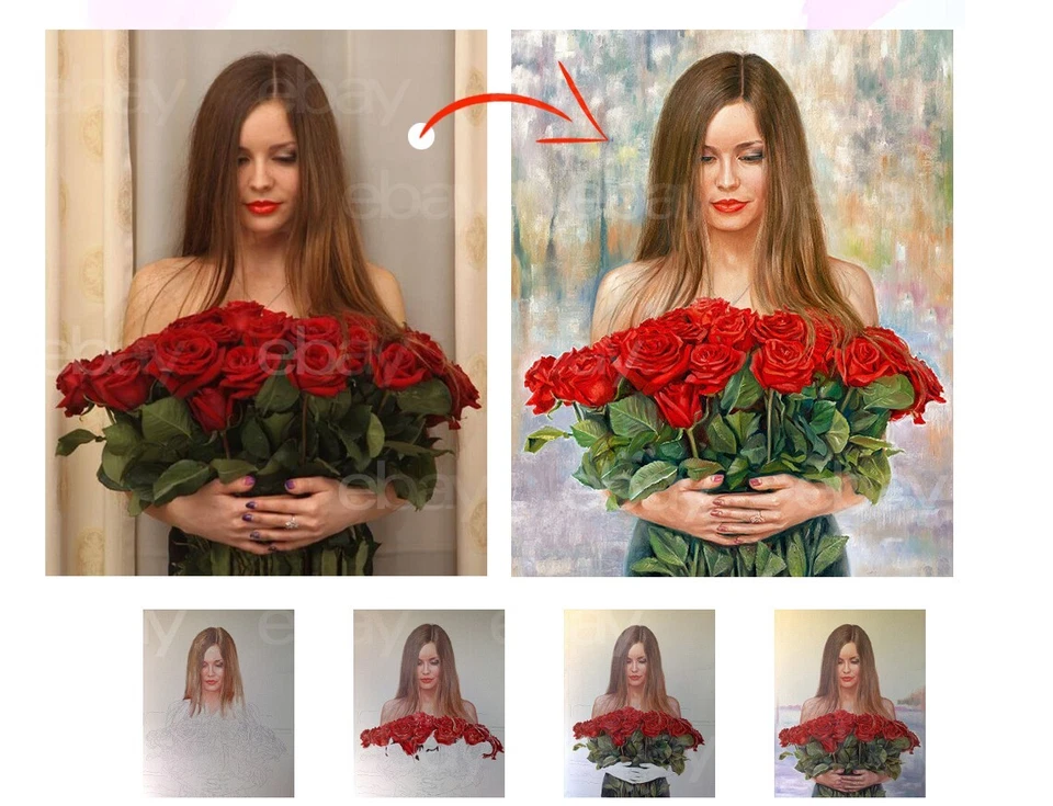 Custom portrait painting from photo 100% Hand Painted Portrait Oil on Canvas art - Image 2 of 4