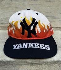 Vintage 90s MLB New York Yankees On Fire! Flames Snapback Hat Genuine Youth