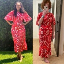 NWT RHODE x Target Zinnia Floral Print Bell Sleeve Midi Dress in Red/Pink 10