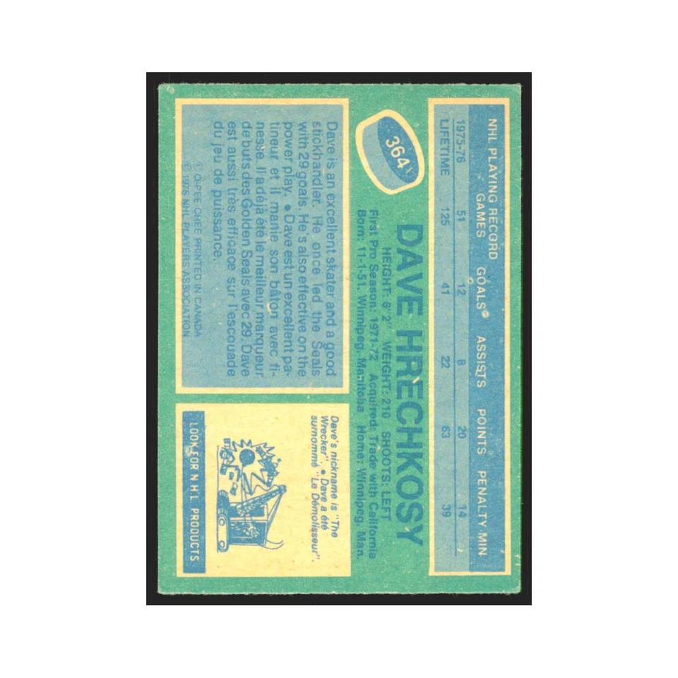 1976 O-Pee-Chee Dave Hrechkosy St. Louis Blues #364 - Image 2 of 3