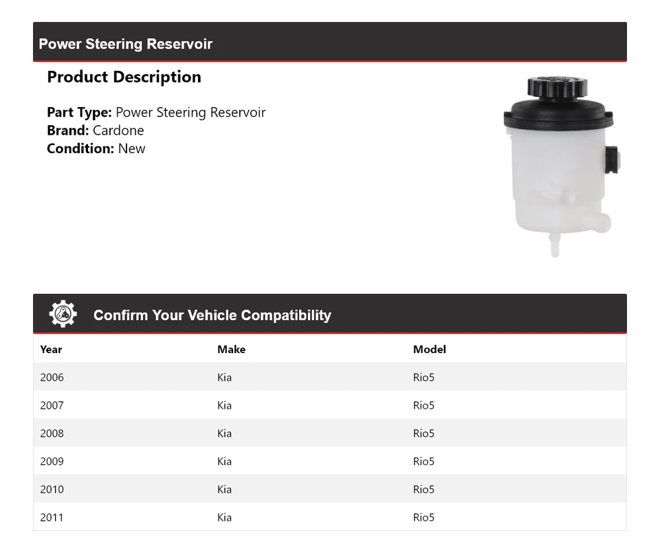 For 2006-2011 Kia Rio5 Power Steering Reservoir Cardone 2007 2008 2009 2010 - Image 2 of 4