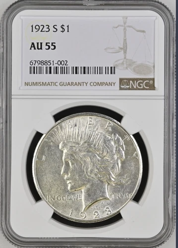 1923 S Peace Silver Dollar - NGC AU 55 B121