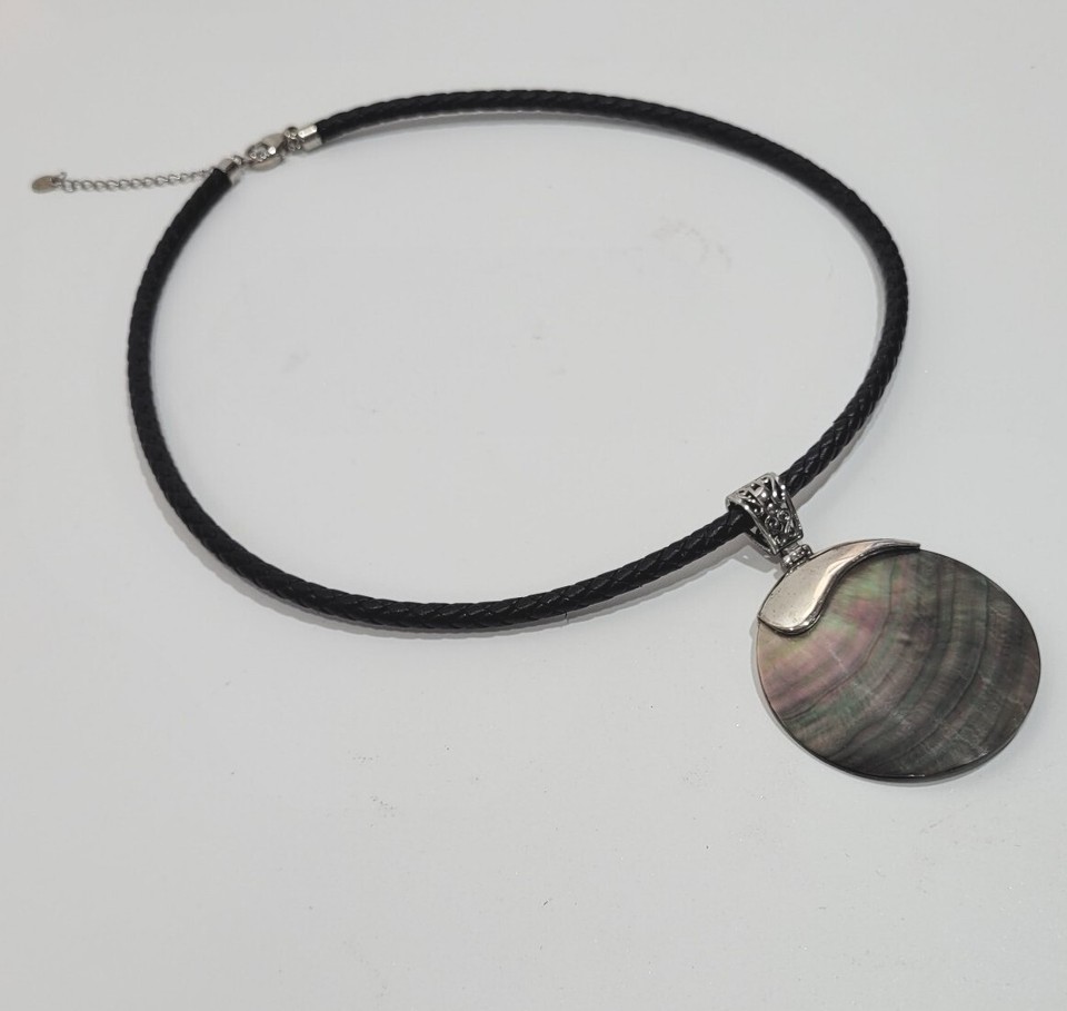 925 Sterling Silver Mother Pearl Shell Pendant Necklace Leather Beach