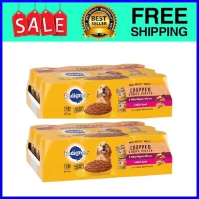 Pedigree Chopped Ground Dinner Wet Dog Food, Filet Mignon Beef 13.2 oz. 24 Cans