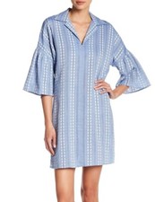 Workshop 154425 Women's Short Dress Bell Sleeves Blue/White Combo Sz. Medium
