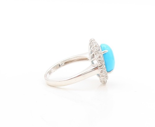 925 Sterling Silver Vintage Ring Cabochon Turquoise Halo Topaz Sz 8 RG31019 - Picture 4 of 7