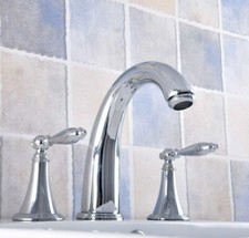 Chrome Brass Three Hole Deck Mount Bathroom Sink Faucet Kitchen Mixer Tap 2nf547