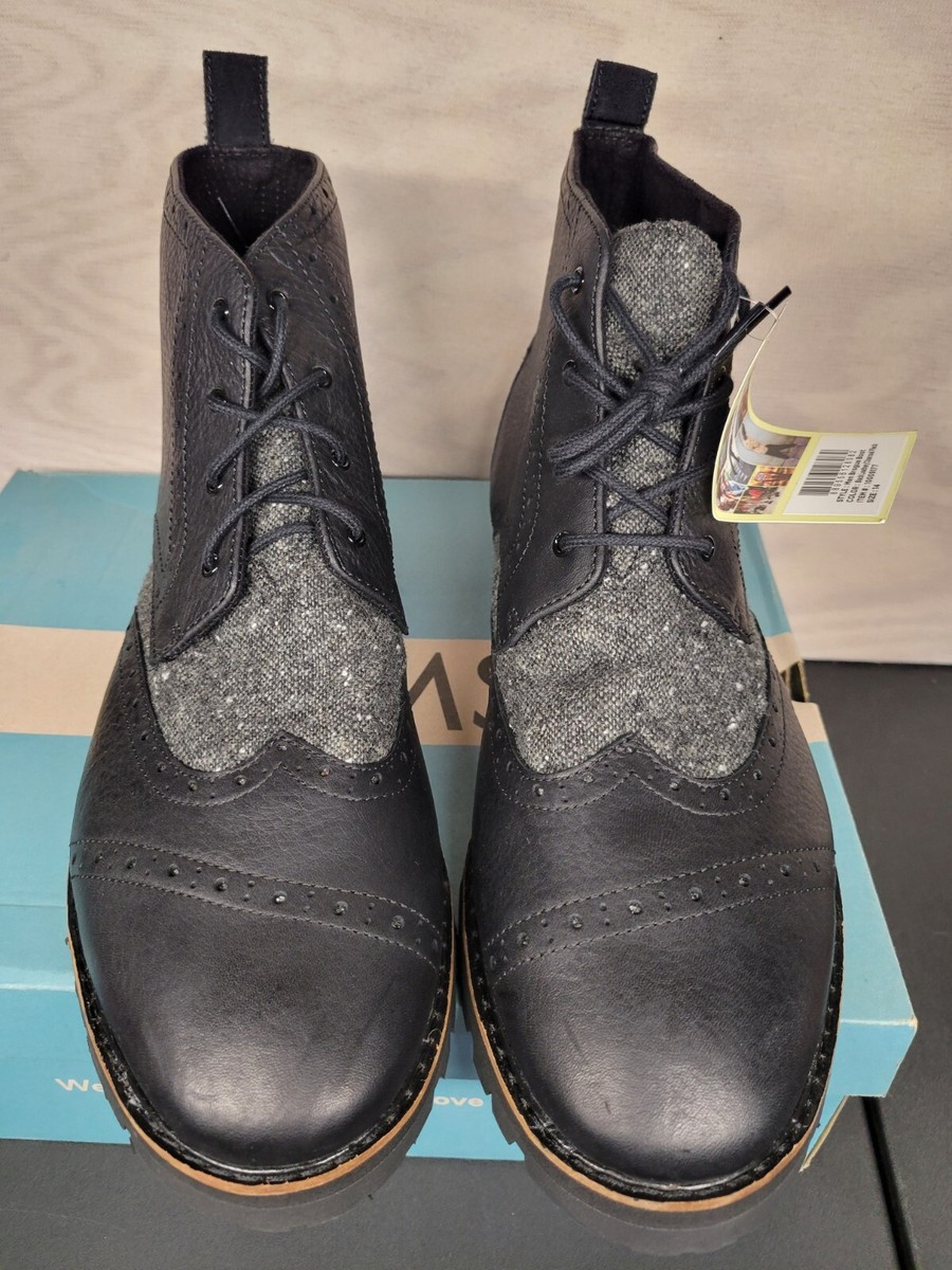 Toms Men\'s SZ 14 Brogue Leather Ankle Boots Vibram Soles Lace Up Black Ankle Toms Men main image 4