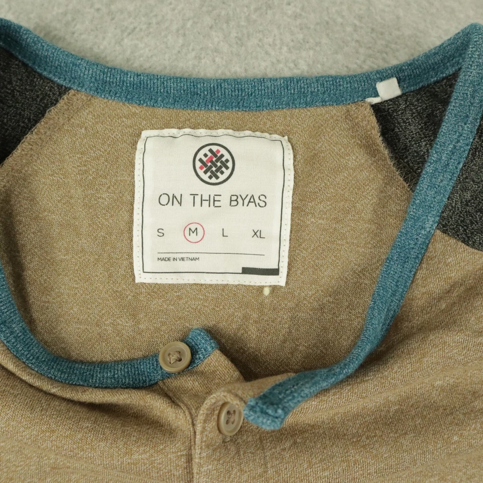 Camiseta On the Byas Henley Para Hombre Mediana Informal Bolsillo Camiseta Marrón Raglán Manga 3/4 Foto 3 de 4