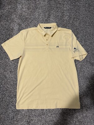 Men s Travis Mathew Golf Polo Yellow Navy Blue Large Crystal Springs Golf