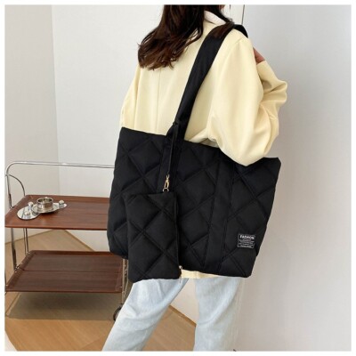 Canvas Puffer Tote Bag Women Puffer Tote Bag Quilted Puffy Handbag Shoulder Bag