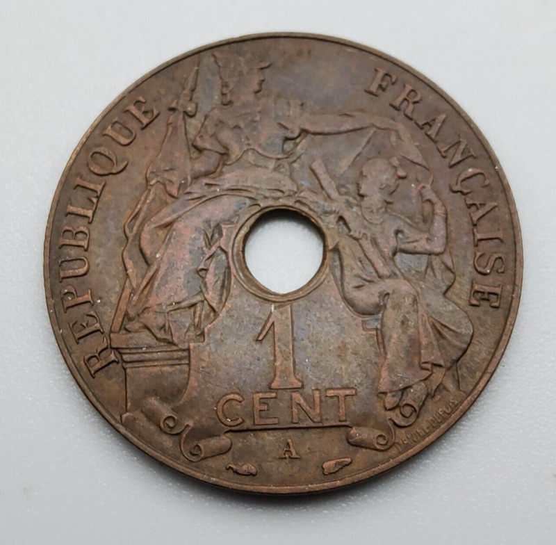 1 French Indochine coin  ~ 1 Cent 1937 ~ Circulated Toned KM# 121