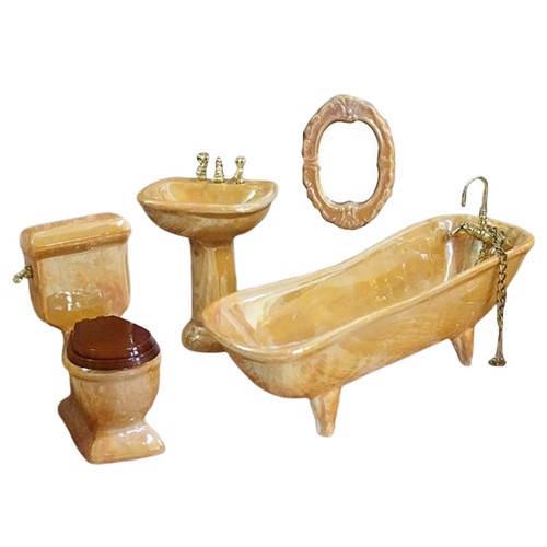 1:12 Dollhouse 4PCS Bathroom Furniture Bathtub Toilet Mirror Scene Decor - Bild 3 von 5