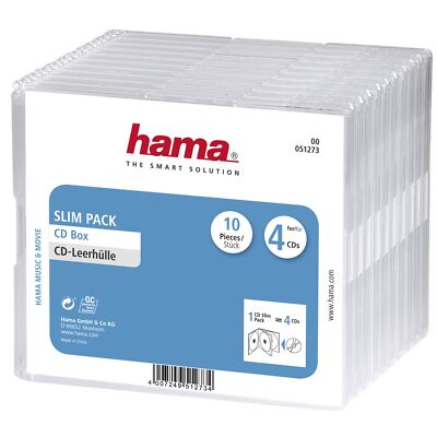 Hama CD/ DVD / Blu-ray 4-fach-Leerhülle Jewelcase Slimcase 10er-Pack Transparent