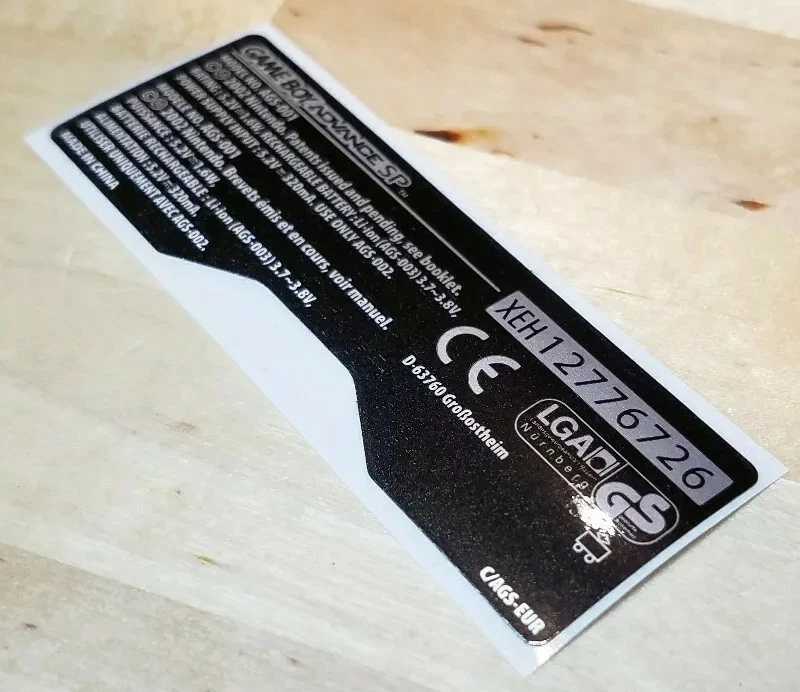 Europeo Nintendo Game Boy Advance GBA Sp AGS-001 Recambio Pegatina Etiqueta - Imagen 3 de 4