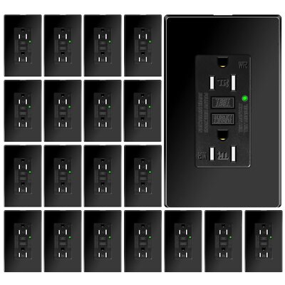 20PK 20A/125V GFCI Outlet Black Weather Resistant TR WR ETL Instant Power Cutoff