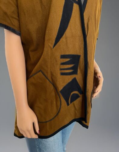 Beppa 100% Wool Art To Wear Geometric Brown/Black Blazer Jacket Women's One Size - Picture 3 of 9