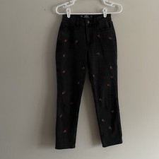 Hollister Wmn 00R/ 23 x 27 Black With Embroidered Roses Curvy Hi Rise Mom Jeans