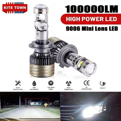 2PCS H11 200W Mini Bi LED Projector Lens Headlight Kit 100000LM 6000K White