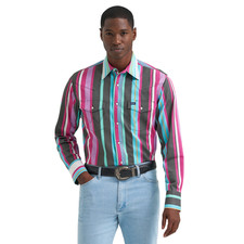 Wrangler Men's Vintage Inspired Blue Multi Stripe Snap Shirt 112379230