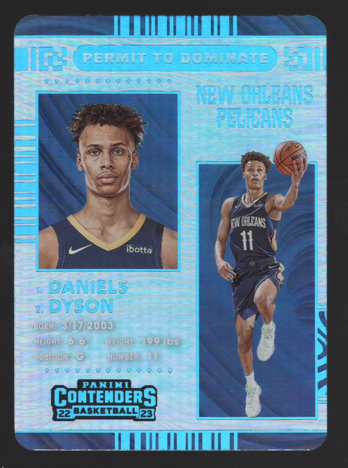 CASE HIT SSP 2022-23 Panini Contenders Permit to Dominate Dyson Daniels #3 RC