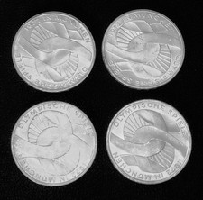 4 x 10 DM Silbermünzen 1972 Olympia, Motiv "Verschlungene Arme"