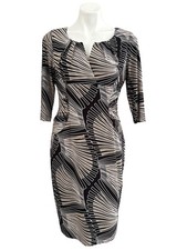 Adrianna Papell Women's Black Beige Abstract Print Pleated Sheath Dress, Size 10