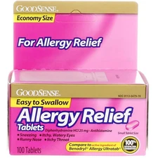GoodSense Antihistamine Diphenhydramine HCl Allergy Relief Tablets, 25 mg, 10...