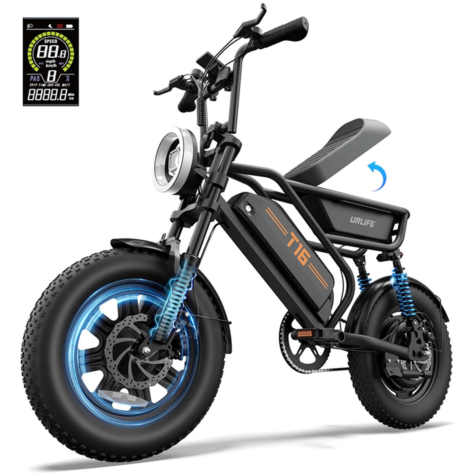 Bicicletta Elettrica da 16 Pollici Pneumatici grassi Ebike 48V 13AH Fino a 120km