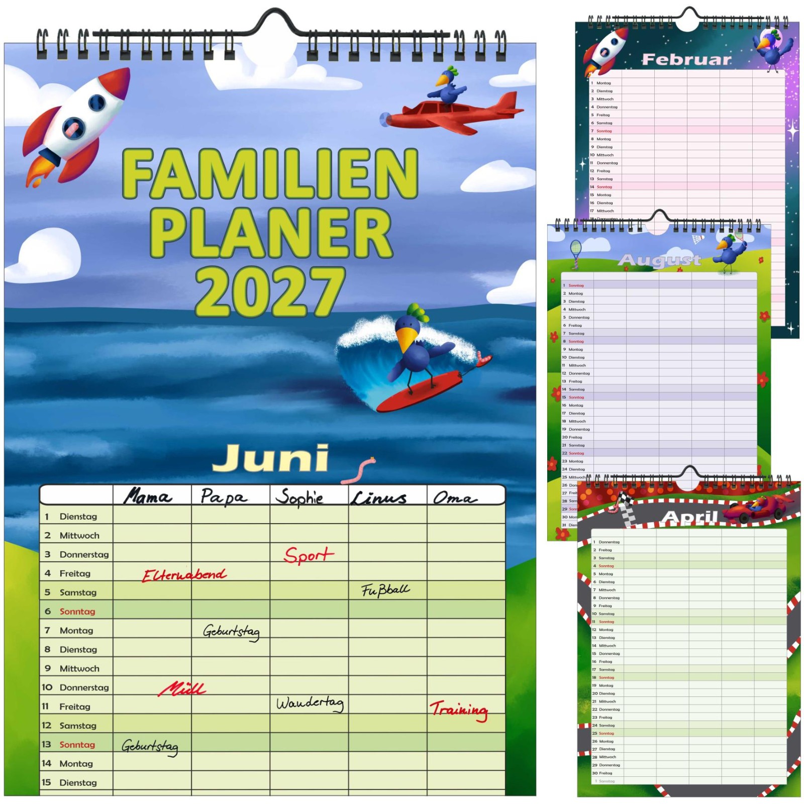 Familienplaner 2027 mit 5 Spalten Familienkalender A4 Terminplaner Wandkalender