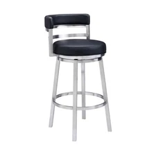 Armen Living Madrid Contemporary Barstool in Brushed Stainless Steel Finish and 