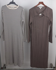 M&S Women's Two Long knit Dresses Size 12 Regular In Brown And Ecru & Blue New