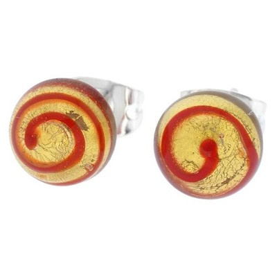 GlassOfVenice Murano Glass Ball Stud Earrings - Red Swirl