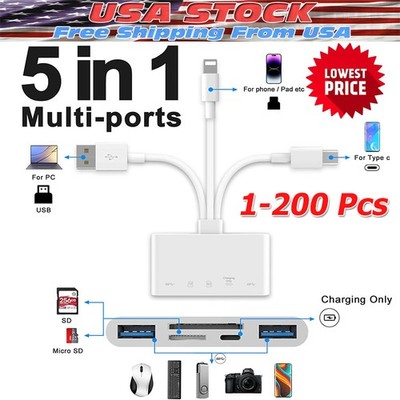 5 in 1 Memory Card Reader USB 3.0 OTG Adapter SD Card Reader For iPhone/iPad LOT