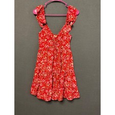 Boho Band of the Free Dress Small Red Floral Ruffle Strap Cottagecore Peasant