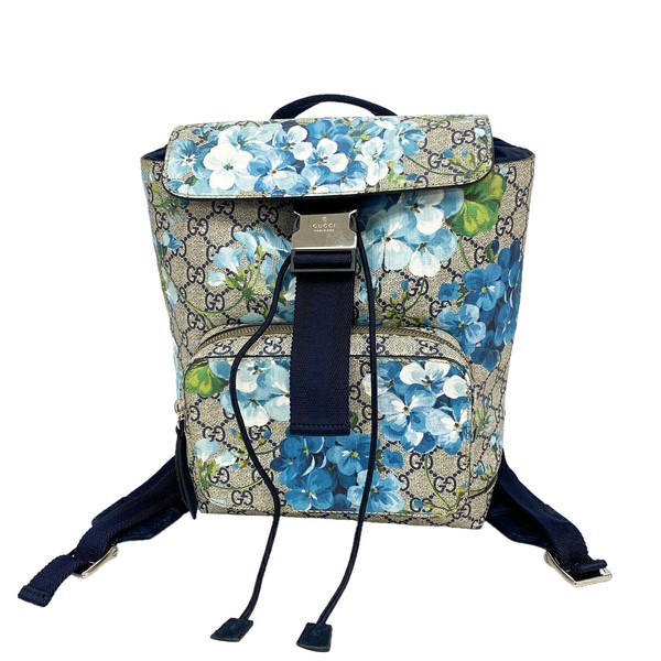 Gucci GG Blooms Backpack PVC Navy Blue Silver Hardware Women's Good Condition