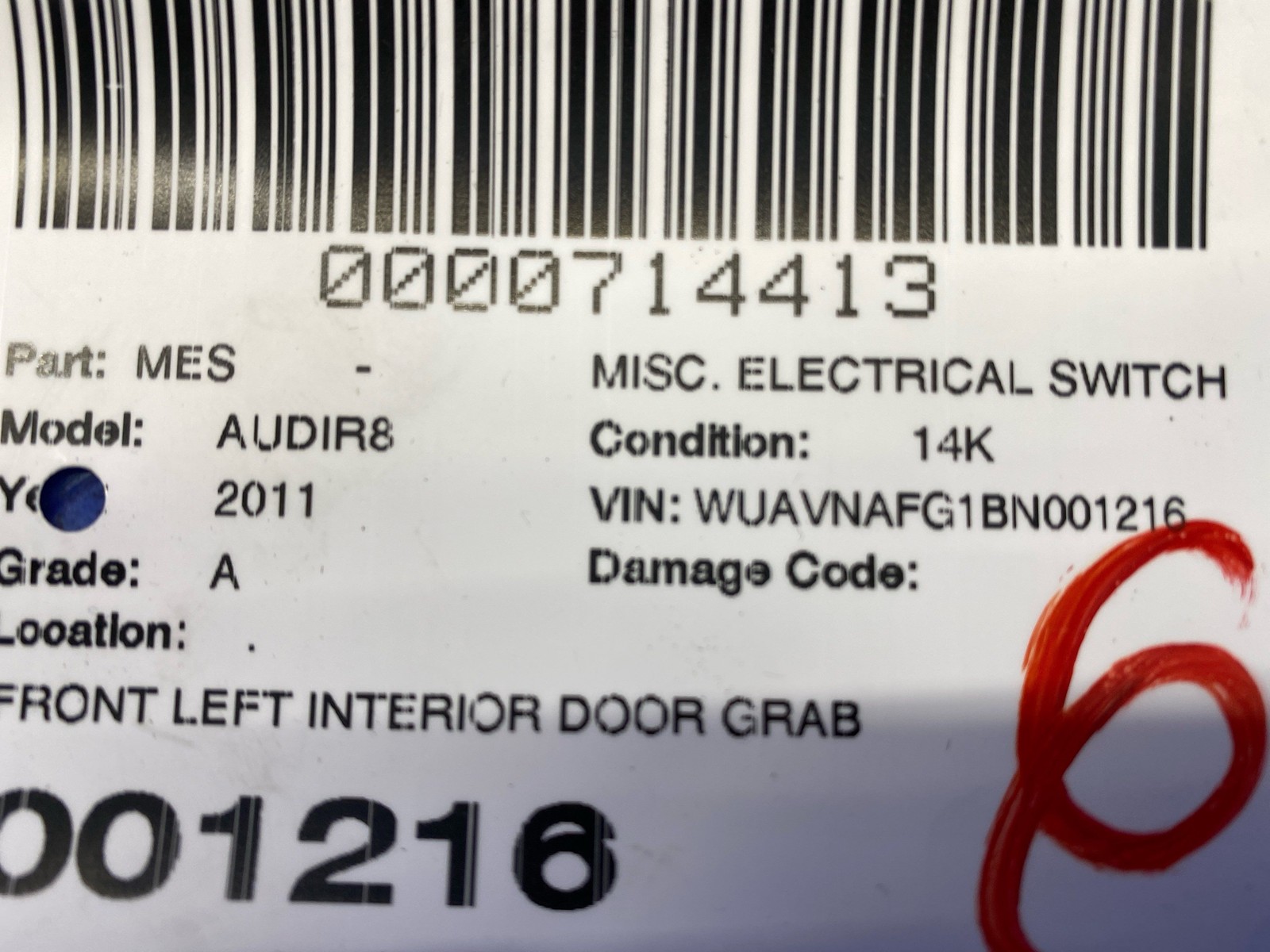 2008-2015 AUDI R8 FRONT LEFT INTERIOR DOOR GRAB HANDLE COVER PANEL W/ SWITCHES