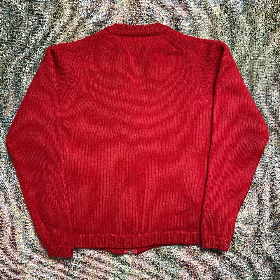复古 90 年代 JCrew 羊毛红色全拉链开衫毛衣夹克长袖圆领 — 第 2/4 张图片