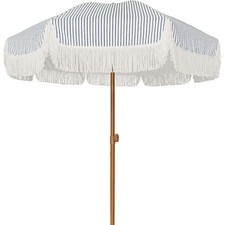 7ft Patio Umbrella with Fringe Outdoor Tassel Umbrella Ribs Push Button Tilt