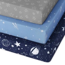 Pack and Play Sheets Fitted 3 Pack, Sheets, Blue Gray Planet