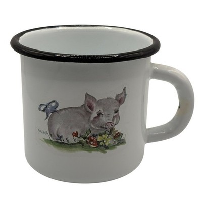 Daugherty Studio Enamel Pig Mug Karen Artist Watercolor Farm Animal Tin Cup