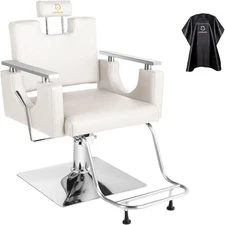 Barber Chair Height Adjustable Salon Chair Reclining Hair Chair 360 Swivel White