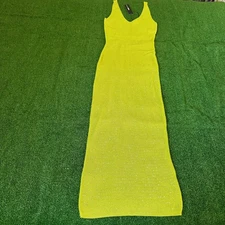 Fashion Nova Knitted Lime Rhinestone V-Neck Shining Loud Maxi-Dress Size XS NWT