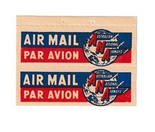 Australian National Airways ANA 1950 livret feuillet de 2 étiquettes poste aérienne